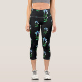 黒に青い緑のネオンの花 カプリレギンス (正面)