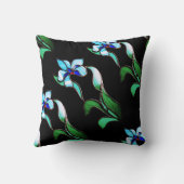 黒に青い緑のネオンの花 クッション (裏面)