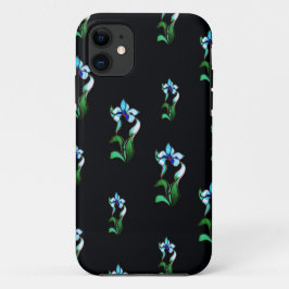 黒に青い緑のネオンの花 iPhone 11 ケース