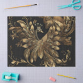 黒に青い羽毛の金色の孔雀 薄葉紙 (クラフト)