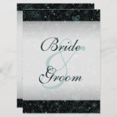 黒に青の花柄ボーダー席次表 招待状 (正面/裏面)