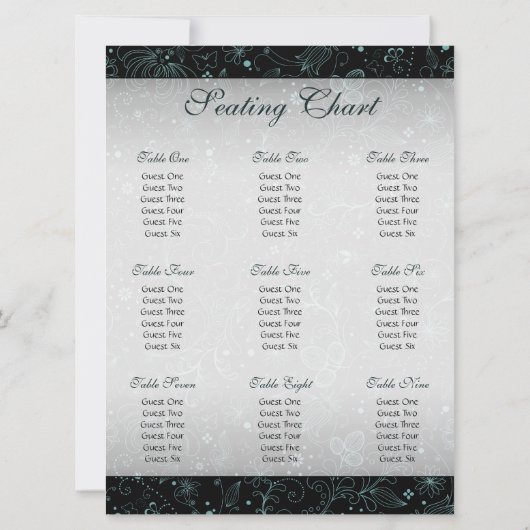 黒に青の花柄ボーダー席次表 招待状 (裏面)