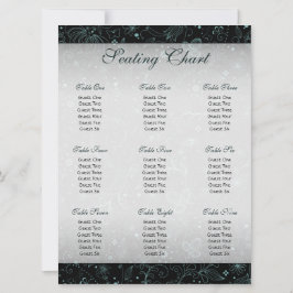 黒に青の花柄ボーダー席次表 招待状