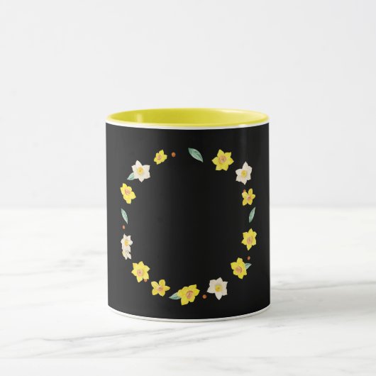 黒に黄色い花、 マグカップ (中央)