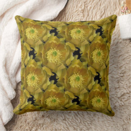 黒に黄色のサボテンの花の繰り返しパターン1 クッション