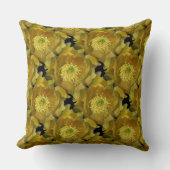 黒に黄色のサボテンの花の繰り返しパターン1 クッション (正面)