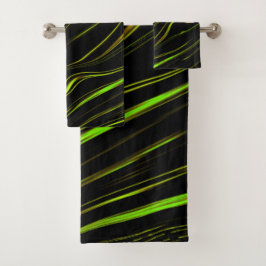 黒に黄金の草または波の緑の長いストローク バスタオルセット