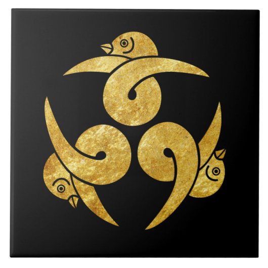 黒に3枚日本ののゲフェイクーゼ家紋金ゴールド タイル (正面)