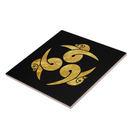 黒に3枚日本ののゲフェイクーゼ家紋金ゴールド タイル (側面)