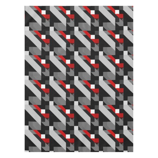 黒のある調子を与えられ、赤い色の幾何学的なパターン テーブルクロス (正面)