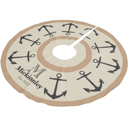 黒のいかりと茶色のロープ航海ののファミリ名 ブラッシュドポリエステルツリースカート (アングル)