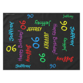 黒のおもしろい90歳の誕生日パーティー、名前を繰り返す テーブルクロス (正面(横))