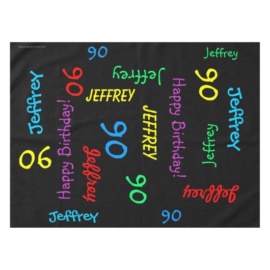 黒のおもしろい90歳の誕生日パーティー、名前を繰り返す テーブルクロス (正面(横))