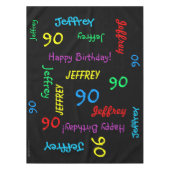 黒のおもしろい90歳の誕生日パーティー、名前を繰り返す テーブルクロス (正面)