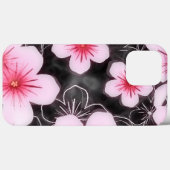 黒のかわいいパステル調ピンクのハイビスカスの花パターン Case-Mate iPhoneケース (裏面 (横))