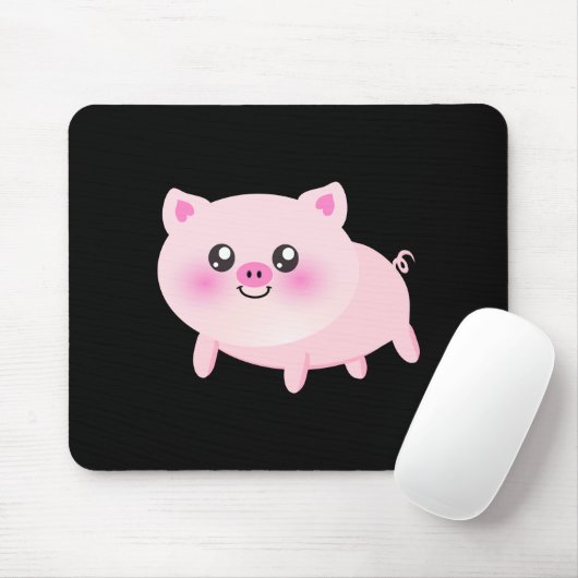 黒のかわいいピンクのブタ マウスパッド (マウス)