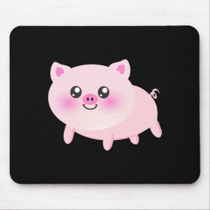 黒のかわいいピンクのブタ マウスパッド