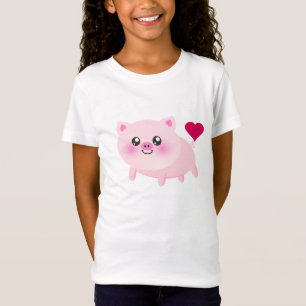 黒のかわいいピンクのブタ Tシャツ