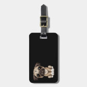 黒のかわいいベビーのパグの小犬 ラゲッジタグ (正面縦)