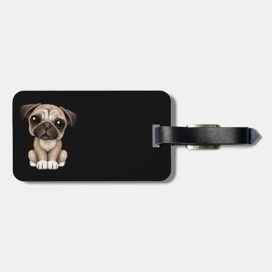 黒のかわいいベビーのパグの小犬 ラゲッジタグ (裏面横)