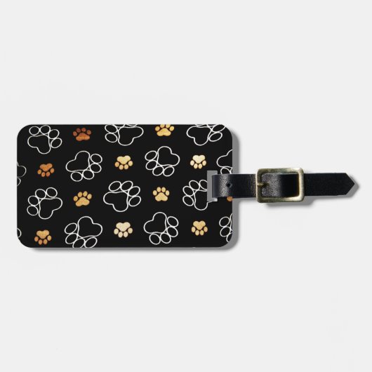 黒のかわいい犬の足のプリント、旅行荷物のラベル ラゲッジタグ (正面横)