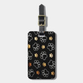 黒のかわいい犬の足のプリント、旅行荷物のラベル ラゲッジタグ (正面縦)