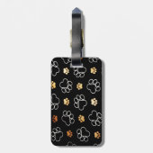 黒のかわいい犬の足のプリント、旅行荷物のラベル ラゲッジタグ (裏面縦)