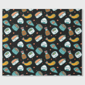 黒のかわいく幸せで継ぎ目が無い寿司パターン ラッピングペーパー (フラット)