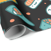 黒のかわいく幸せで継ぎ目が無い寿司パターン ラッピングペーパー (ロールコーナー)