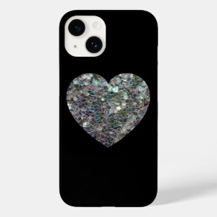 黒のきらめく銀製のモザイクハート Case-Mate iPhone 14ケース