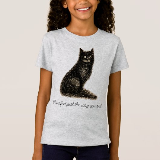 黒のくしゃくしゃ猫 Tシャツ (正面)