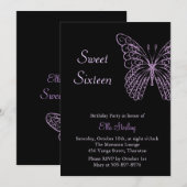黒のなびく蝶Sweet sixteen 招待状 (正面/裏面)