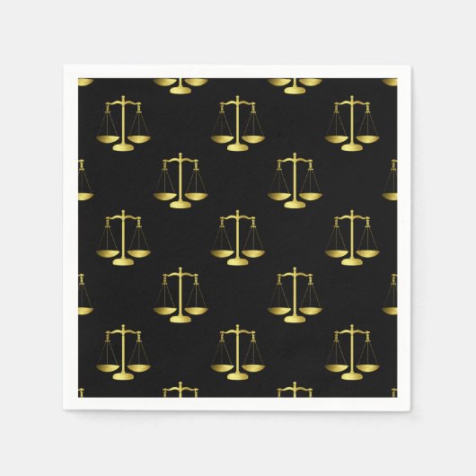 黒のはかりで測繰り返しパターンの正義の金ゴールド スタンダードカクテルナプキン (正面)