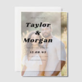 黒のはっきりしたレトロスクリプト日付の保存 ベラム紙招待状 (オフセット (カップル))