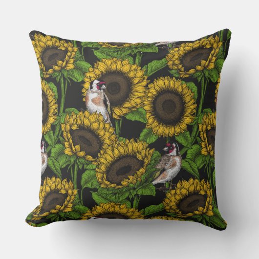 黒のひまわりと金のひまわり アウトドアクッション (正面)