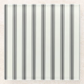 黒のアイボリー垂直ストライプパターン ガラスコースター (正面)