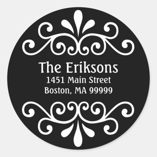 黒のアドレスパーソナライズされたスクロール ラウンドシール (正面)