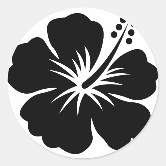 黒のアロハ花 ラウンドシール (正面)