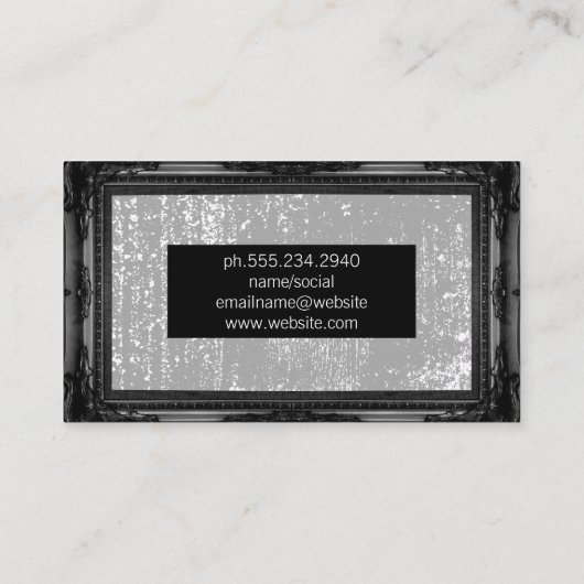 黒のアンティーク枠 |グレーのテクスグランジチャ 名刺 (裏面)