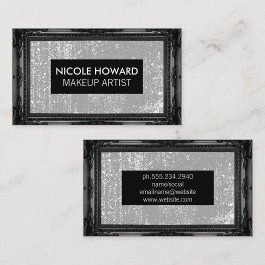 黒のアンティーク枠 |グレーのテクスグランジチャ 名刺 (正面/裏面)