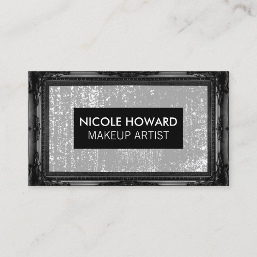 黒のアンティーク枠 |グレーのテクスグランジチャ 名刺 (正面)