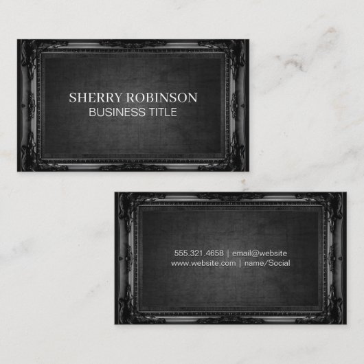 黒のアンティーク枠 |濃いテクスチャ 名刺 (正面/裏面)