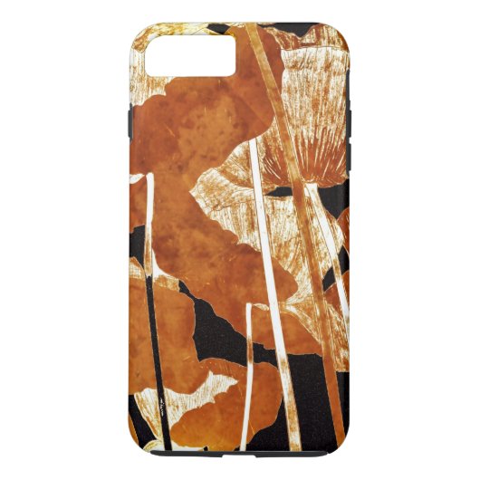 黒のアートな花柄の金ゴールドのケシ Case-Mate iPhoneケース (裏面)