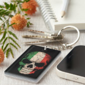 黒のイタリアンな旗のスカル キーホルダー (正面右)