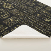 黒のエジプトのヒエログリフそして神の金ゴールド シェルパブランケット (3/4)