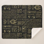 黒のエジプトのヒエログリフそして神の金ゴールド シェルパブランケット (正面(横))