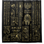 黒のエジプトのヒエログリフそして神の金ゴールド シャワーカーテン (正面)