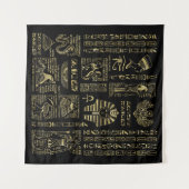 黒のエジプトのヒエログリフそして神の金ゴールド タペストリー (正面(横))