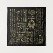 黒のエジプトのヒエログリフそして神の金ゴールド タペストリー (正面)