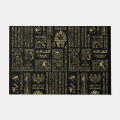 黒のエジプトのヒエログリフそして神の金ゴールド ドアマット (正面)